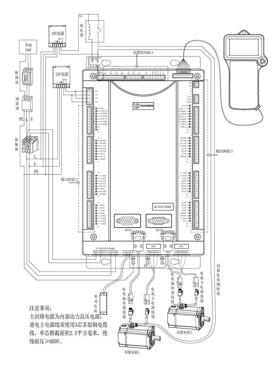 QC-S2E兩軸注塑驅控一體機械手控制系統接線圖
